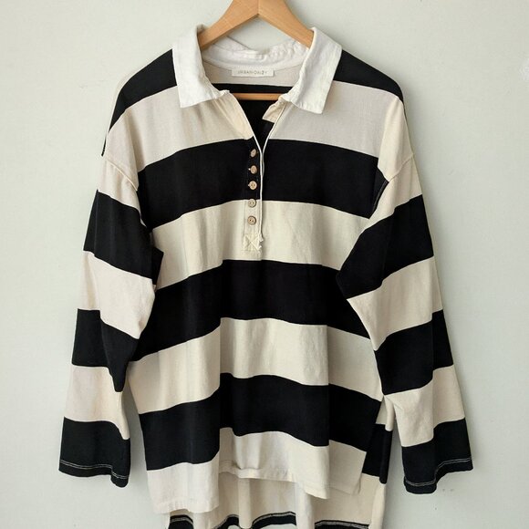 Oversize Cotton Stripe Knit Rugby Polo - Picture 1 of 7